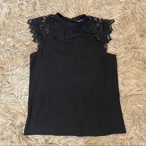 Express Black Blouse with Lace Sleeves